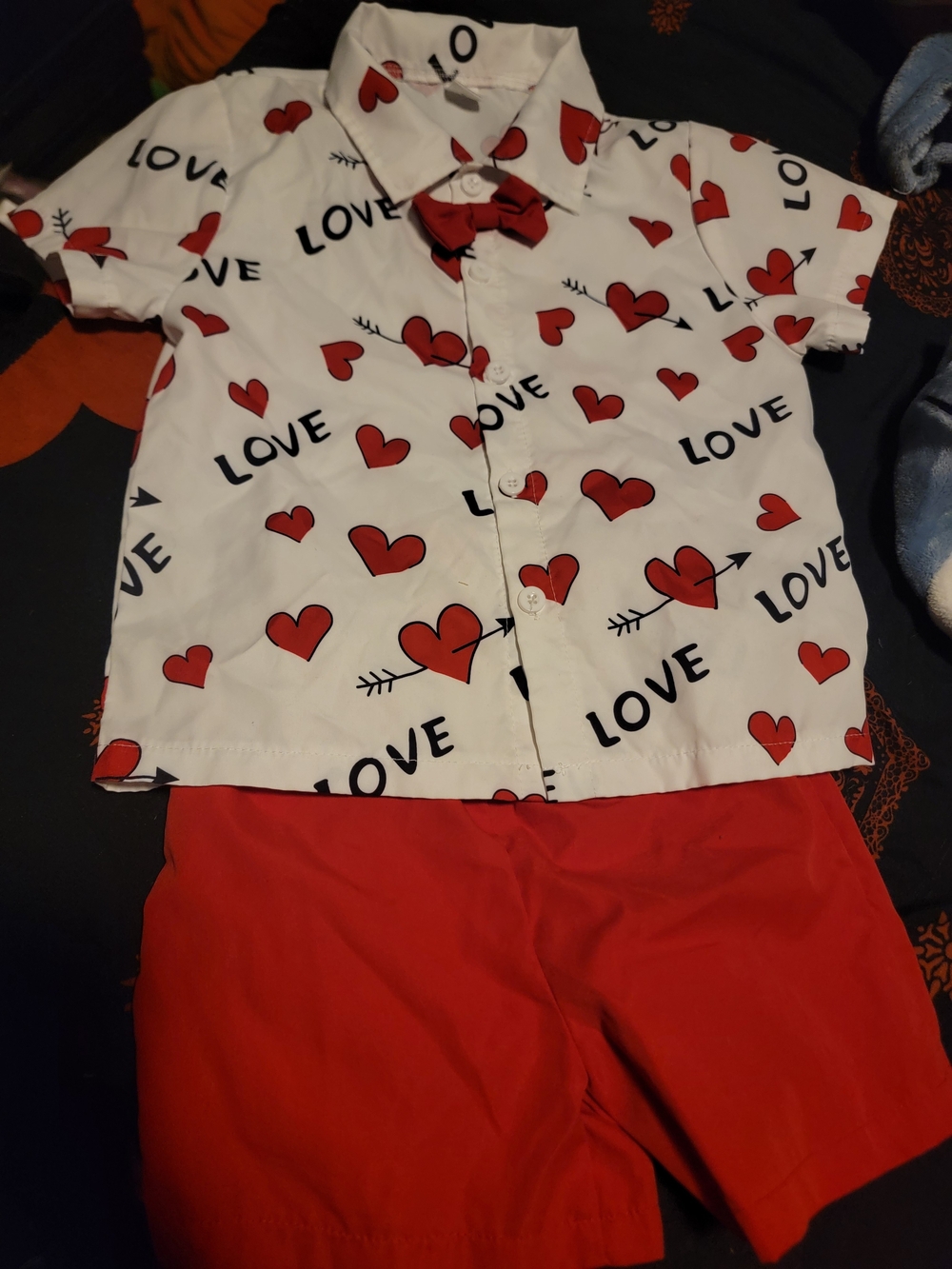 SHEIN White Short-Sleeve 'Love' Heart Print Set with Red Shorts